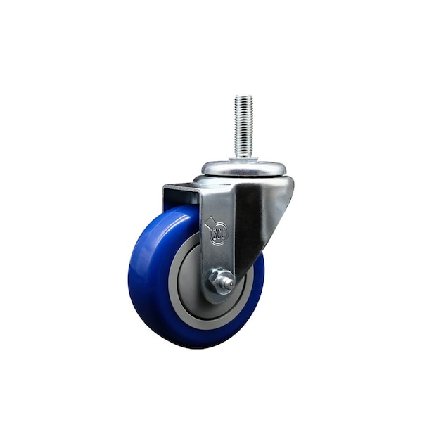 35 Inch Blue Polyurethane Wheel Swivel 34 Inch Threaded Stem Caster Service Caster